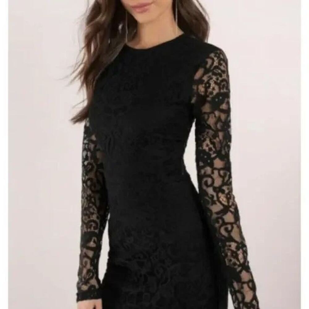 TOBI Black Lace Sheer Long Sleeve Bodycon Mini Dress